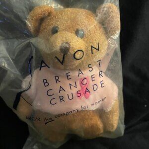 2001 Avon Breast Cancer Crusade Teddy Bear.  Beige bear, pink heart emb. tee New